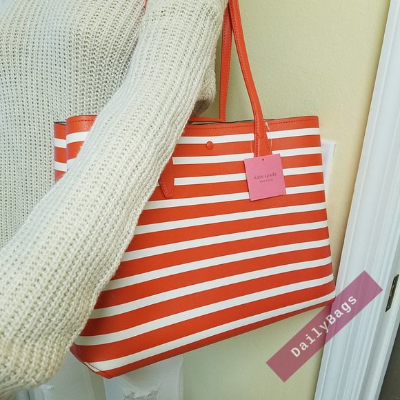 NWT KATE SPADE TAMARILLO MULTI ORANGE ALL DAY SAILING STRIPE MULTI LARGE BAG - Picture 8 of 9